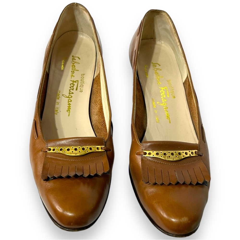 Salvatore Ferragamo Brown Heels with Gold Accent Pump Vera Pump Style